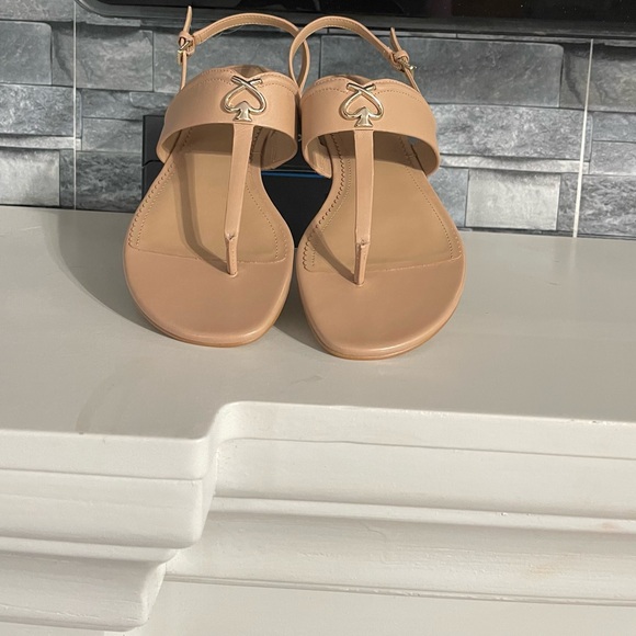 Kate Spade ♠️ New York Kendra T.Strap Thong Leather Sandals Light Fawn Tan - Picture 6 of 11